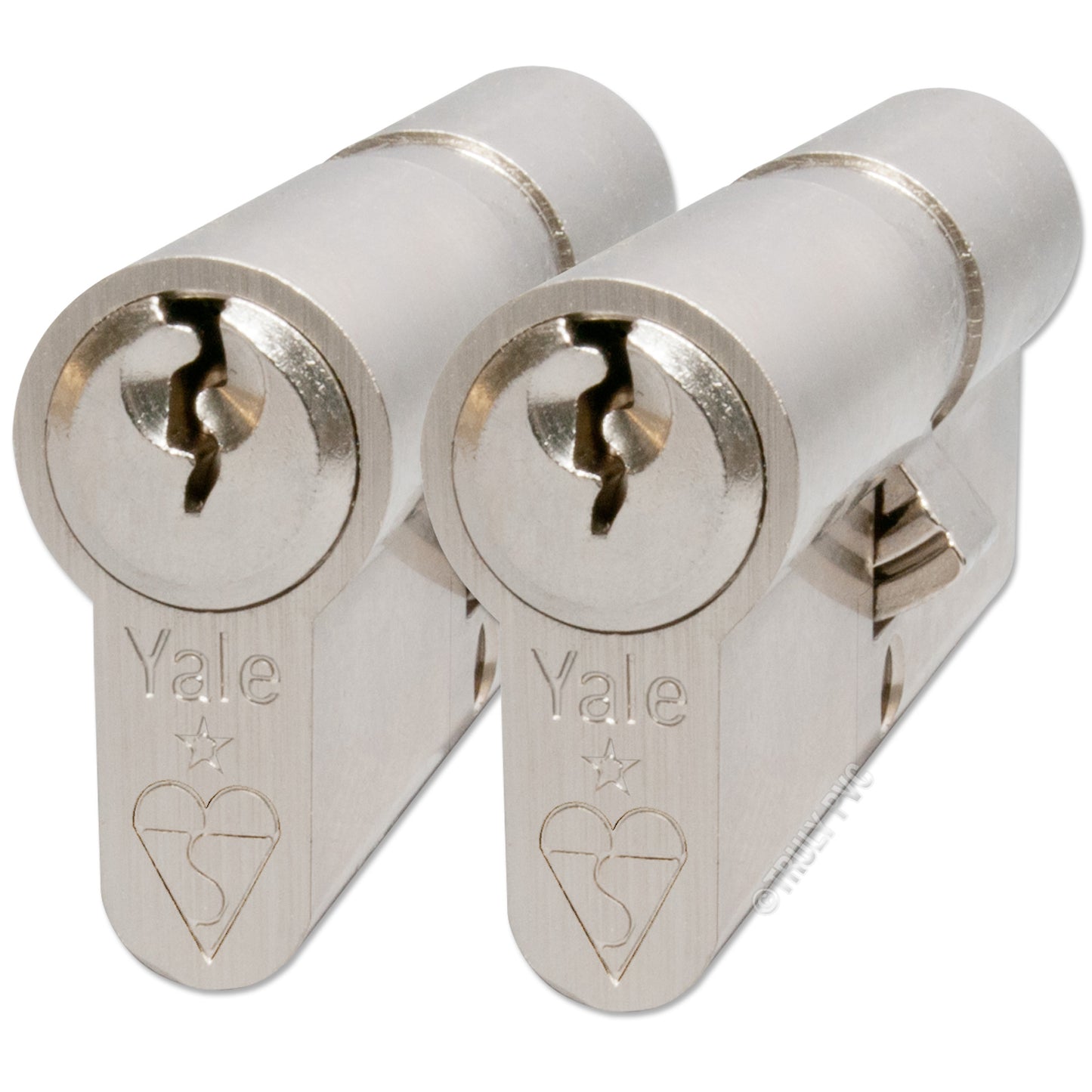 Polished Brass 45/45 (90mm) Pair of Yale Anti-Bump Keyed-Alike Euro Cylinder Door Locks - 35/35 (70mm), Nickel