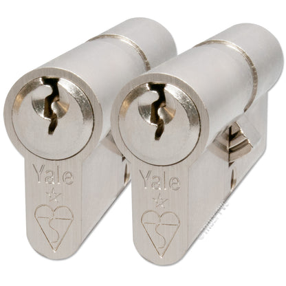 Polished Brass 45/45 (90mm) Pair of Yale Anti-Bump Keyed-Alike Euro Cylinder Door Locks - 35/35 (70mm), Nickel