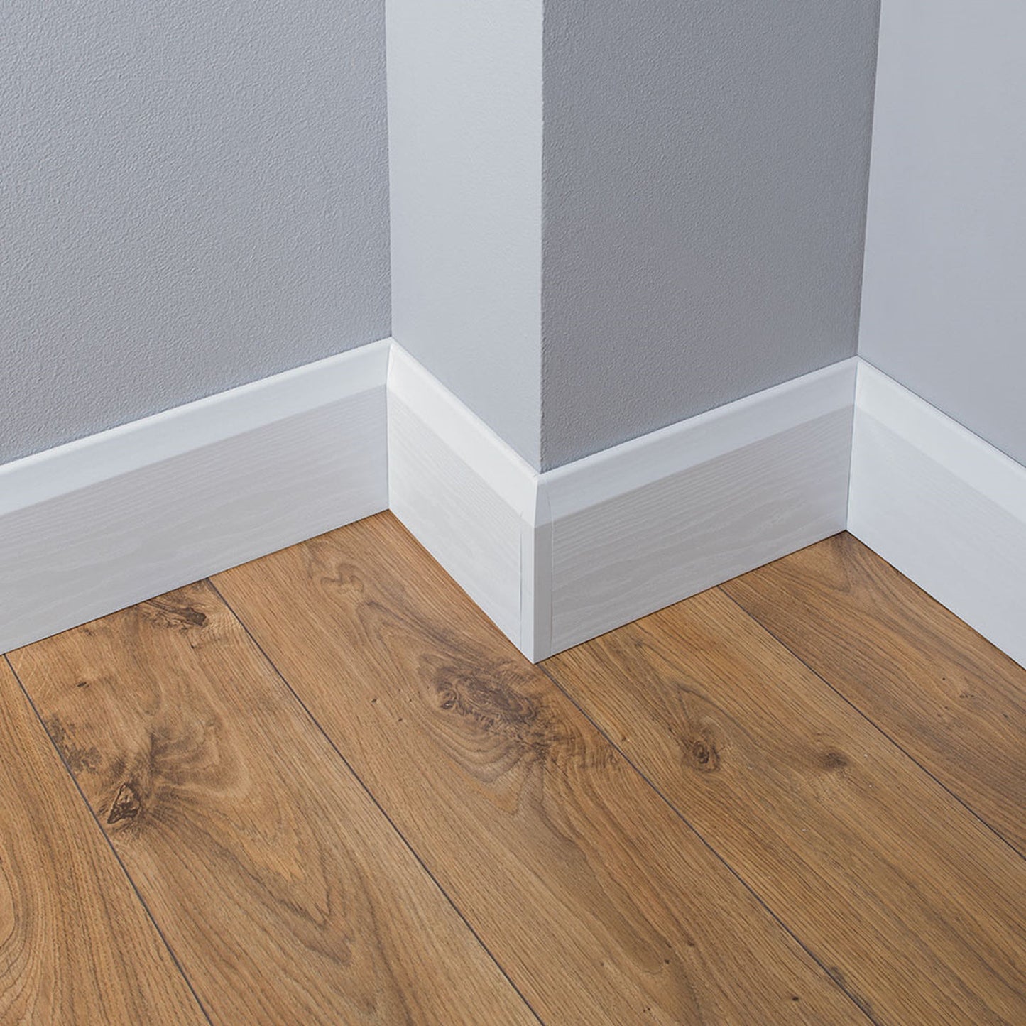 English Oak 100mm Roomline Modern Chamfered uPVC Plastic Skirting Board (2.5m) - White Satin