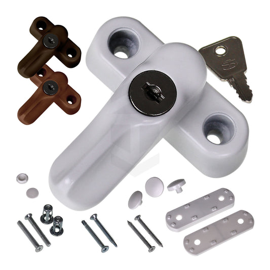 White Key Locking Sash Jammer Door Window Security Premium - White