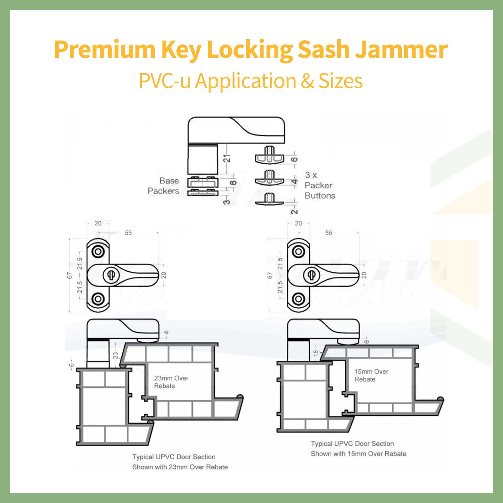 Caramel Key Locking Sash Jammer Door Window Security Premium - White