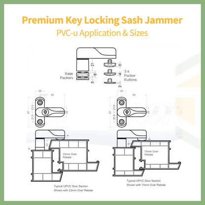 Caramel Key Locking Sash Jammer Door Window Security Premium - White