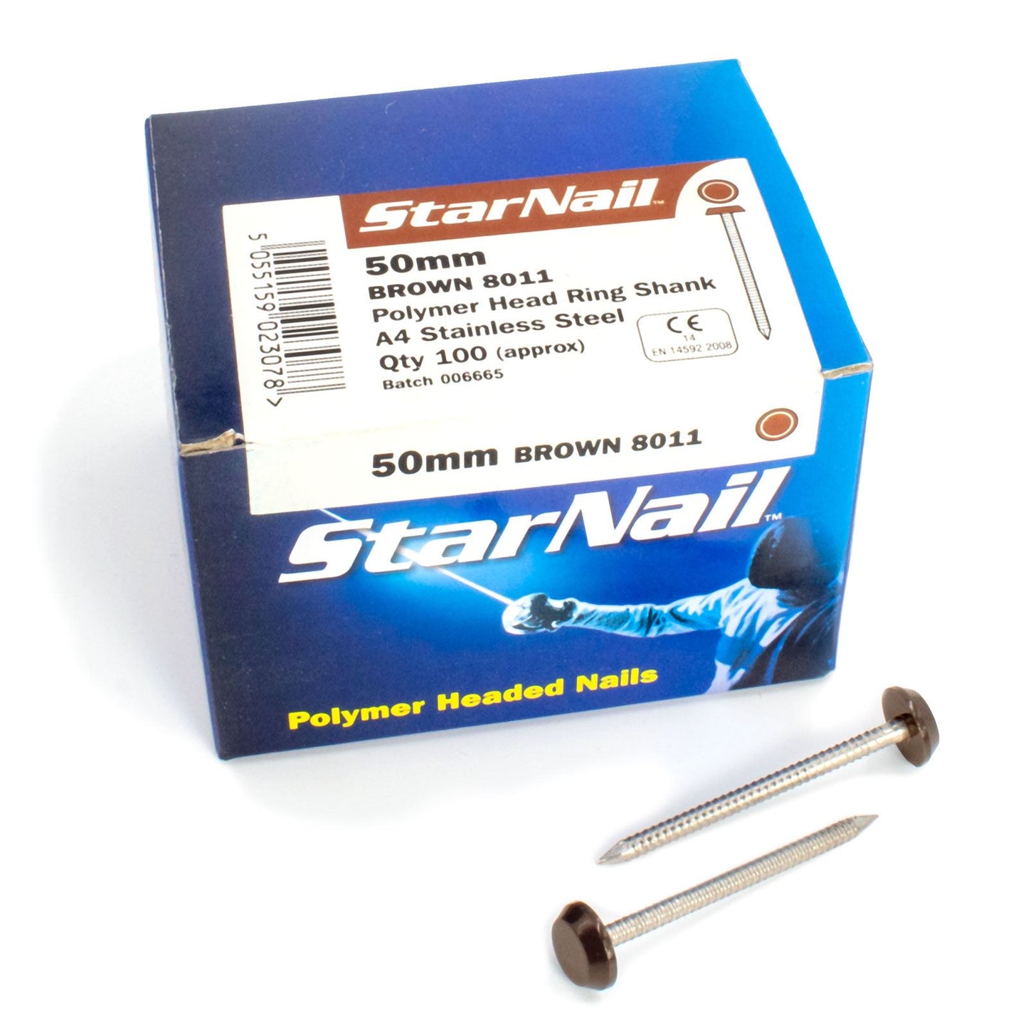 50mm Nails (100 Box) White Rapierstar Polymer Headed Pins and Nails Polytop Plastic Fixings