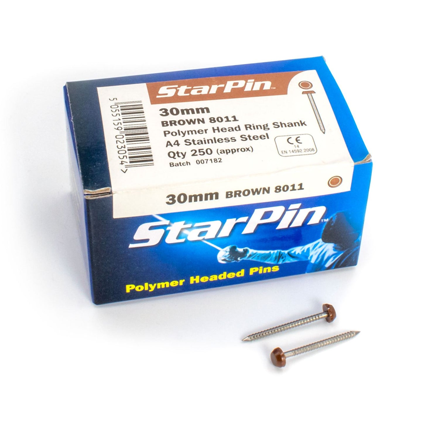 30mm Pins (250 Box) Tan Rapierstar Polymer Headed Pins and Nails Polytop Plastic Fixings