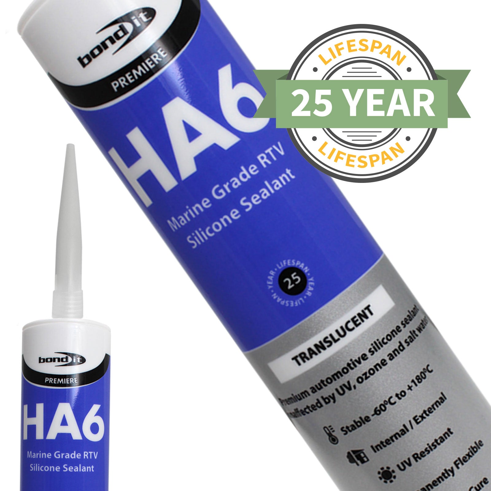 HA6 silicone comes with a 25 year lifespan HA6 High Modulus RTV Fish-Safe Marine Silicone Sealant