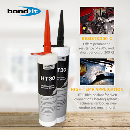 Black Red Bond-It HT30 Heat Resistant Silicone High Temperature Sealant