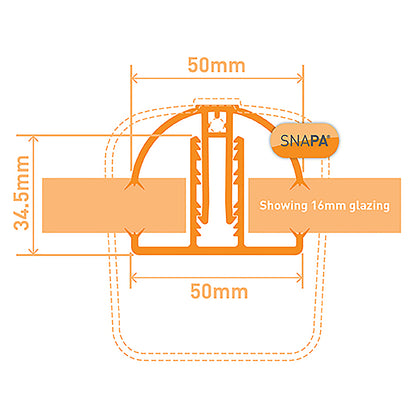 5m SNAPA Snap-Fix Push-Fit Roof Glazing Main Bar for Polycarbonate Lean-to