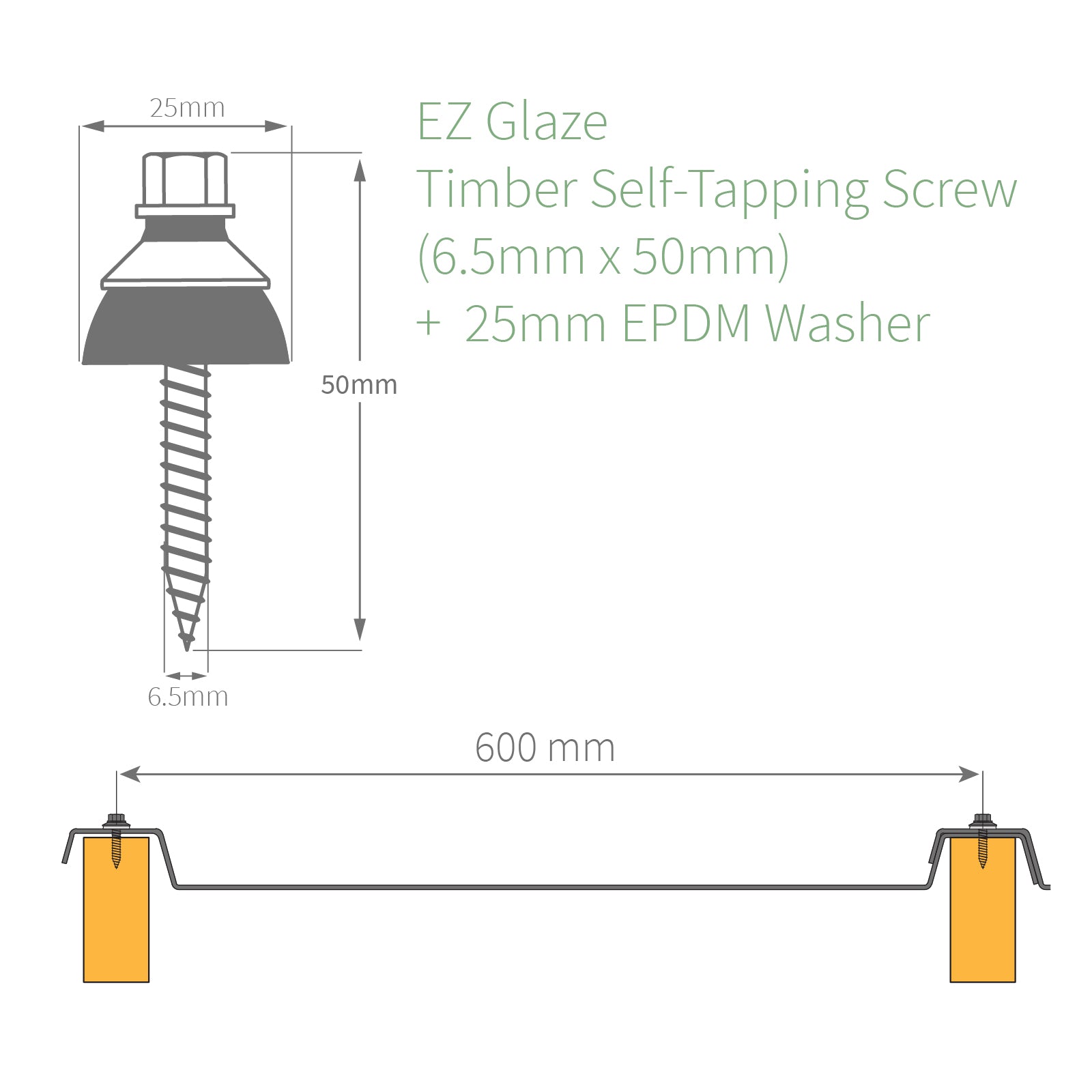 50 Pack EZ Glaze Roof Fixing Screw