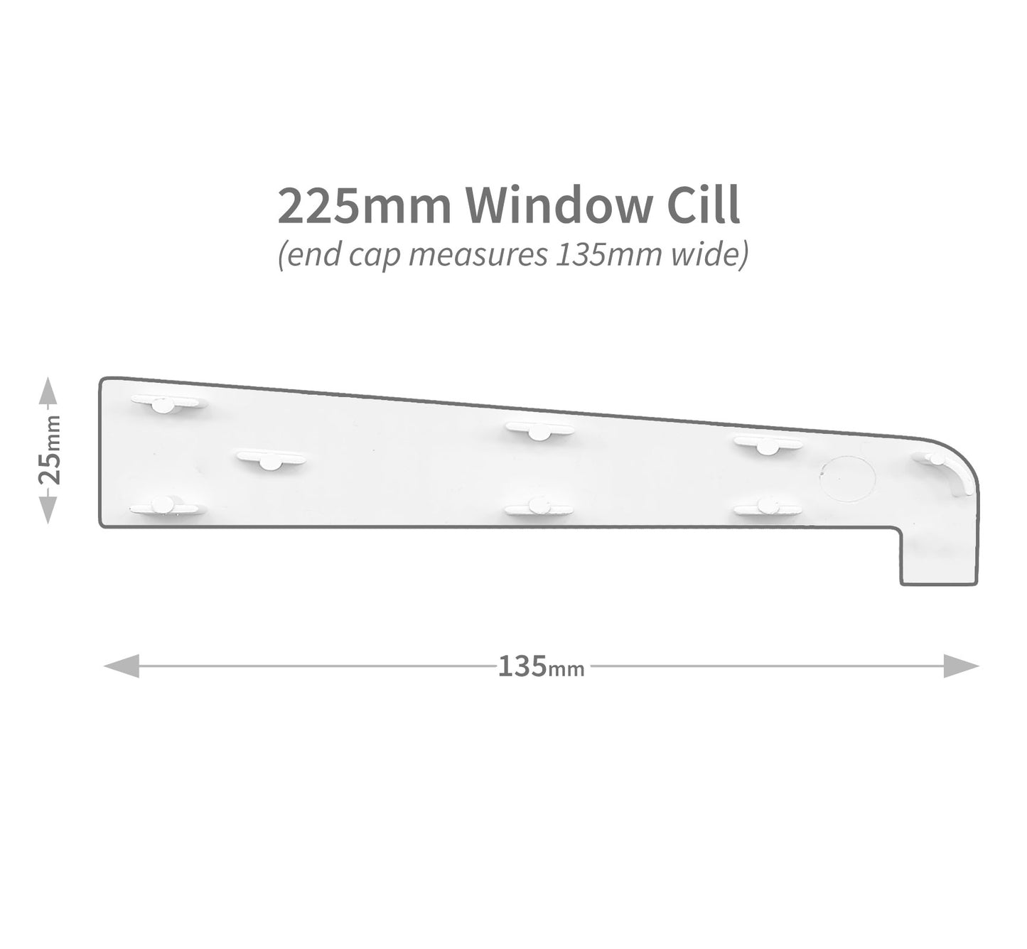 White 2.5m 225mm uPVC Plastic Window Sill in lengths 1m, 1.35m, 2m and 2.5m