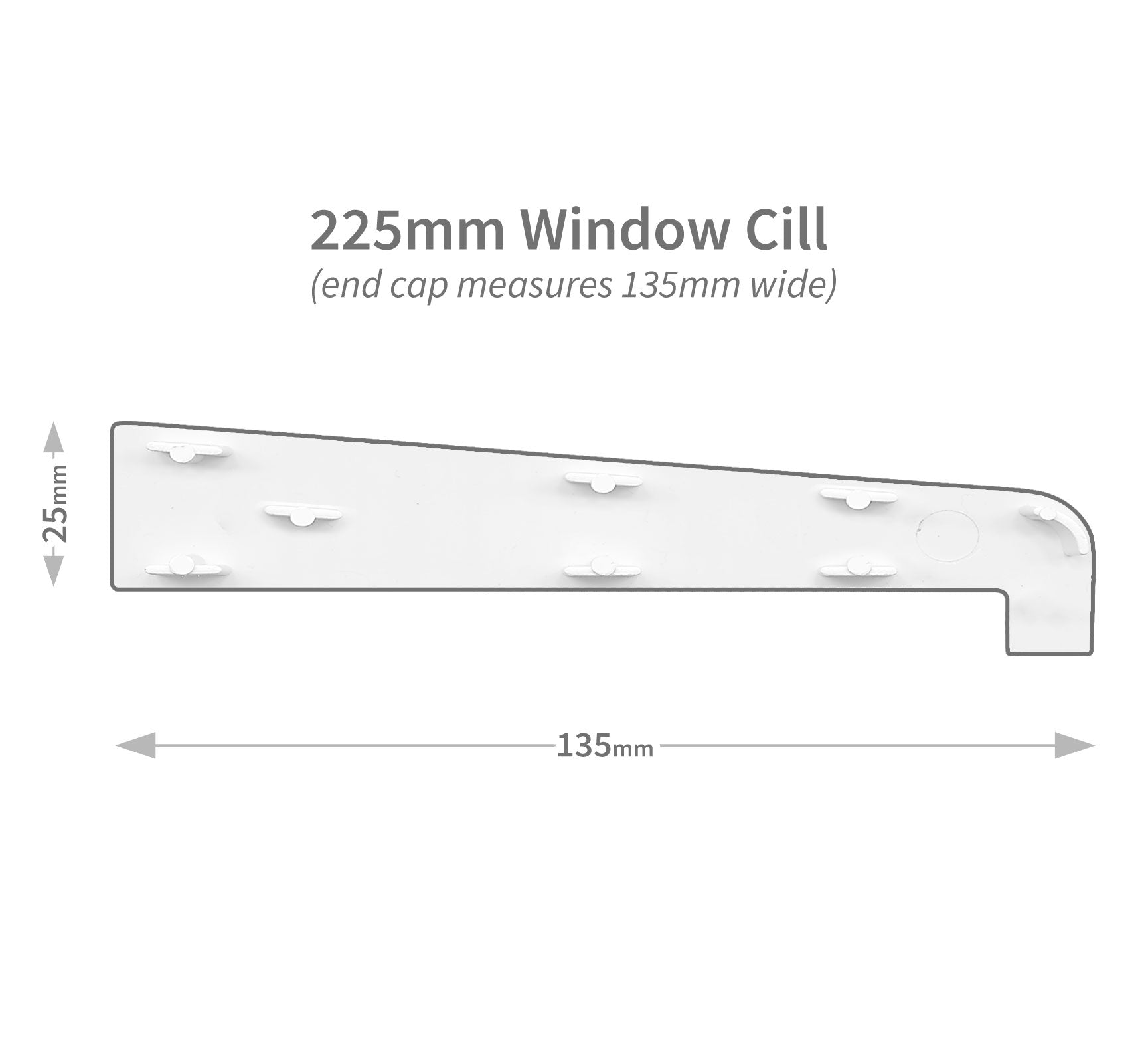 White 2.5m 225mm uPVC Plastic Window Sill in lengths 1m, 1.35m, 2m and 2.5m