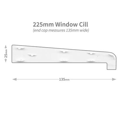 White 2.5m 225mm uPVC Plastic Window Sill in lengths 1m, 1.35m, 2m and 2.5m