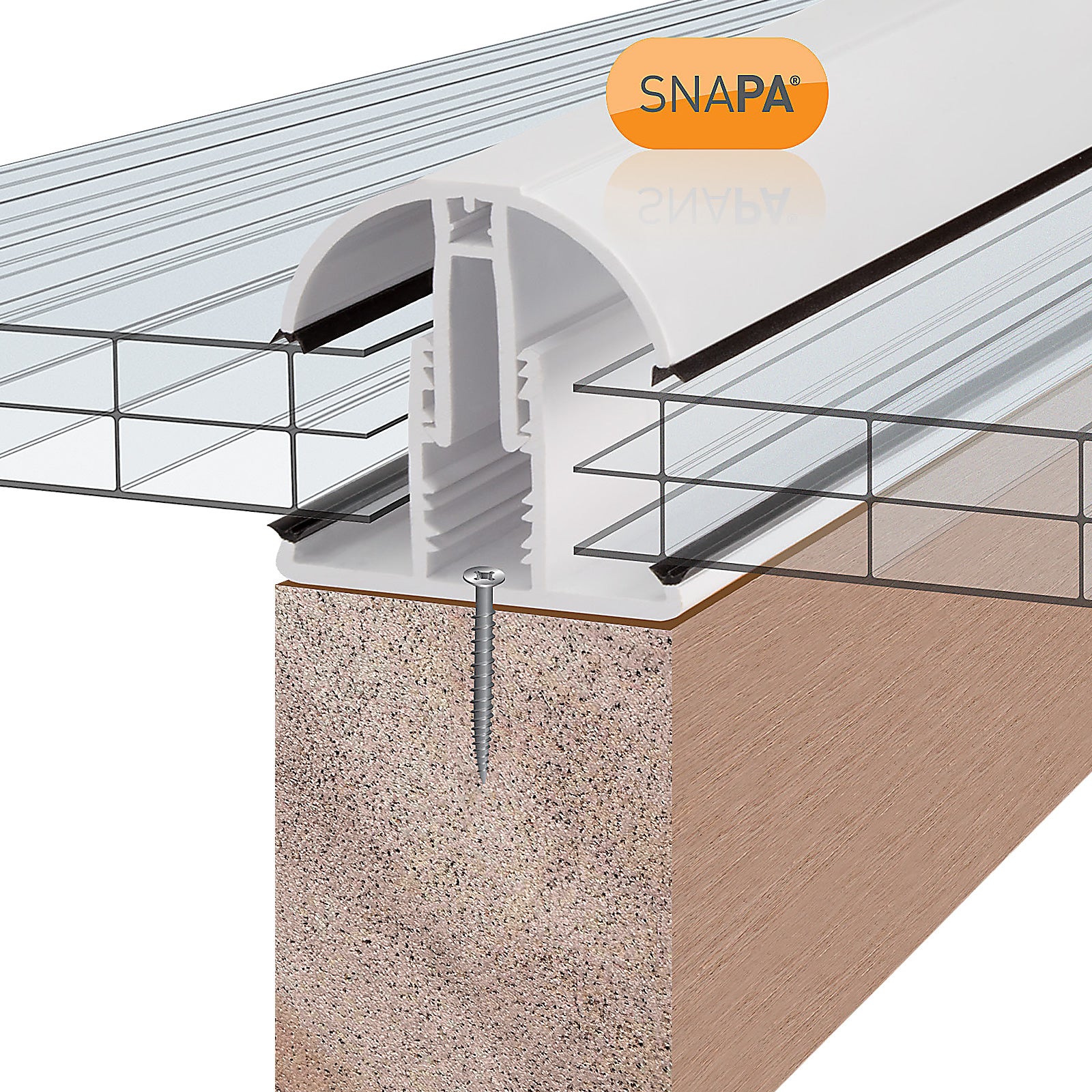 4m SNAPA Snap-Fix Push-Fit Roof Glazing Main Bar for Polycarbonate Lean-to