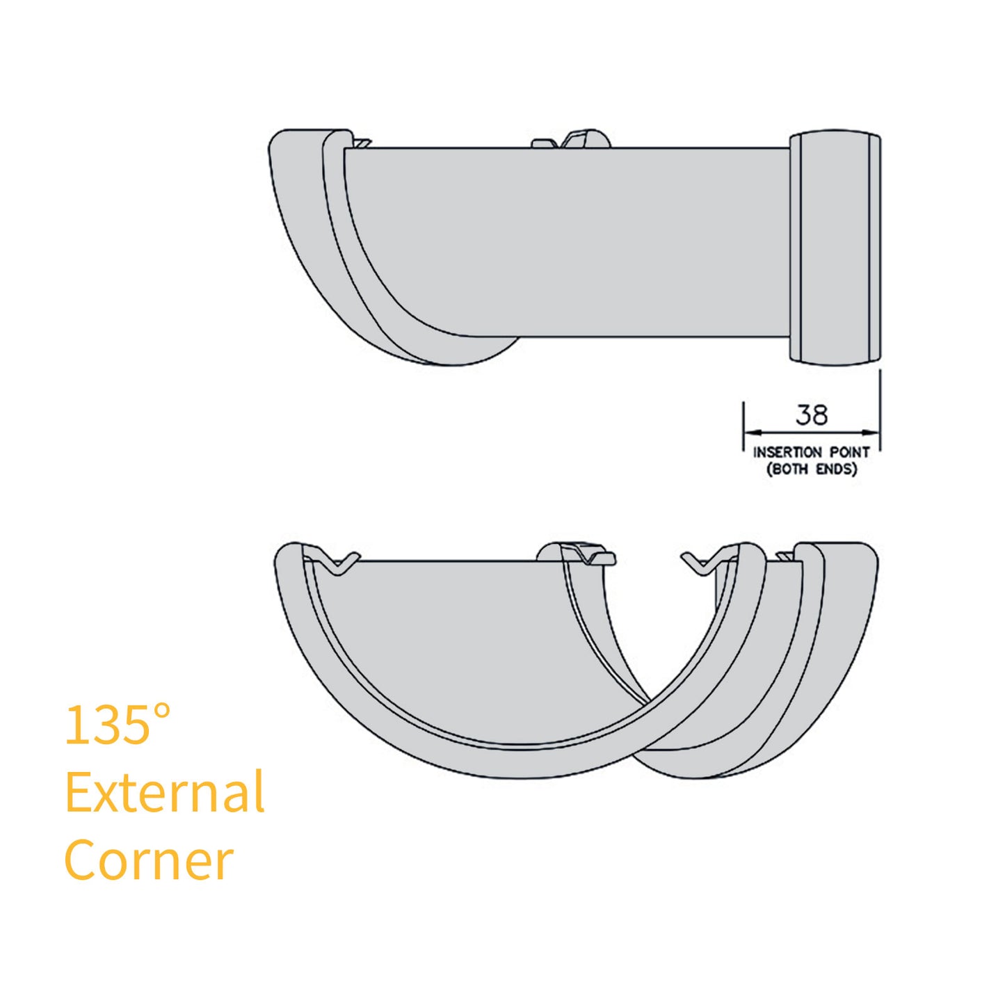 135° Corner White Half Round 112mm Gutter from FlowPlast