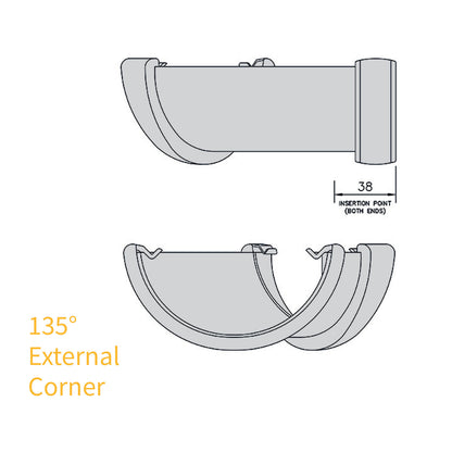 135° Corner White Half Round 112mm Gutter from FlowPlast