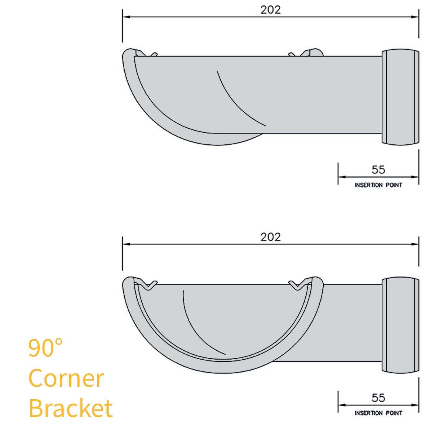 90° Corner Black Half Round 112mm Gutter from FlowPlast