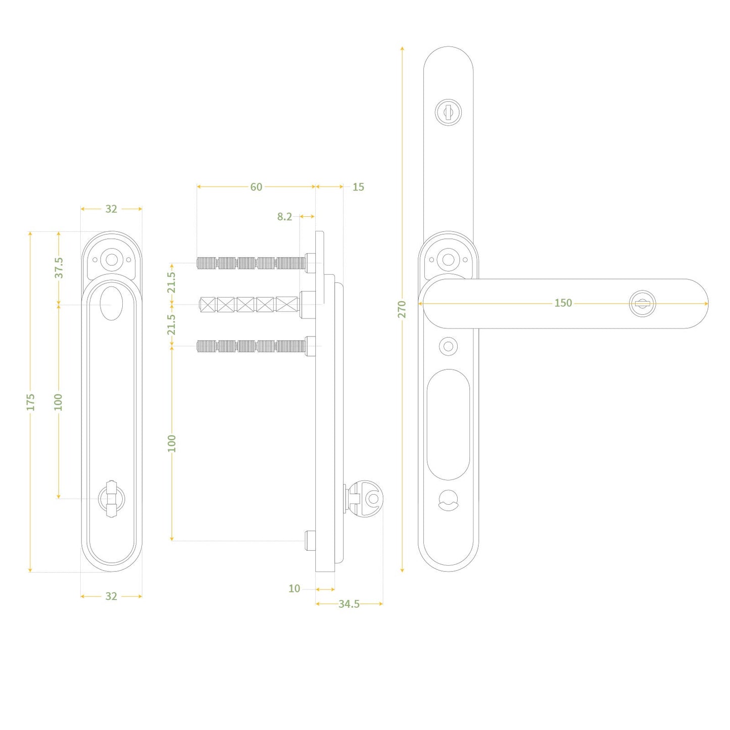 Gold greenteQ Clearline CentreFold Intermediate Bifold Door Handle