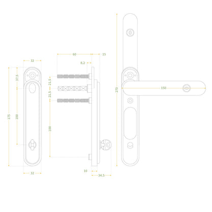 Gold greenteQ Clearline CentreFold Intermediate Bifold Door Handle