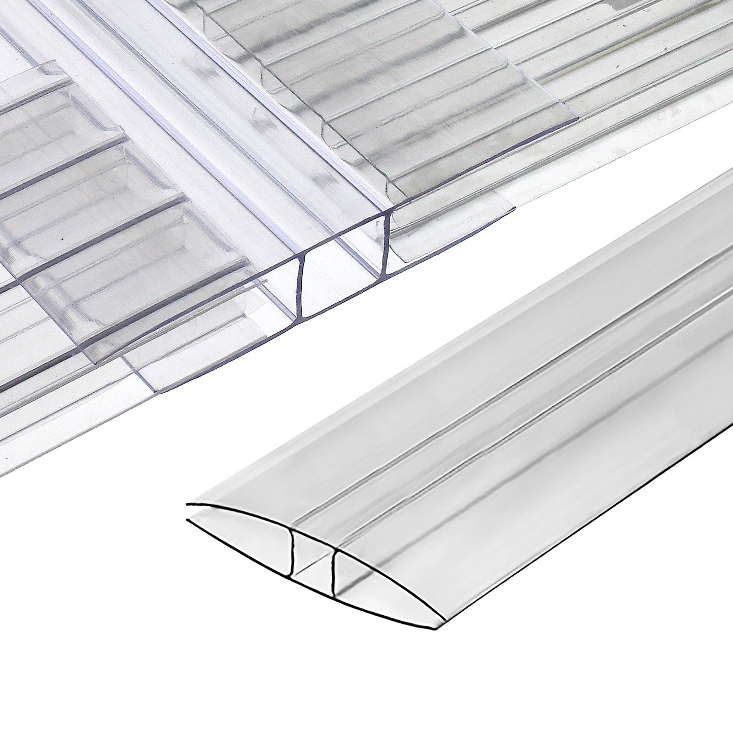 10mm 2m Clear H-Section Joining Strip Muntin for Multiwall Polycarbonate Sheets - 10mm x 2m