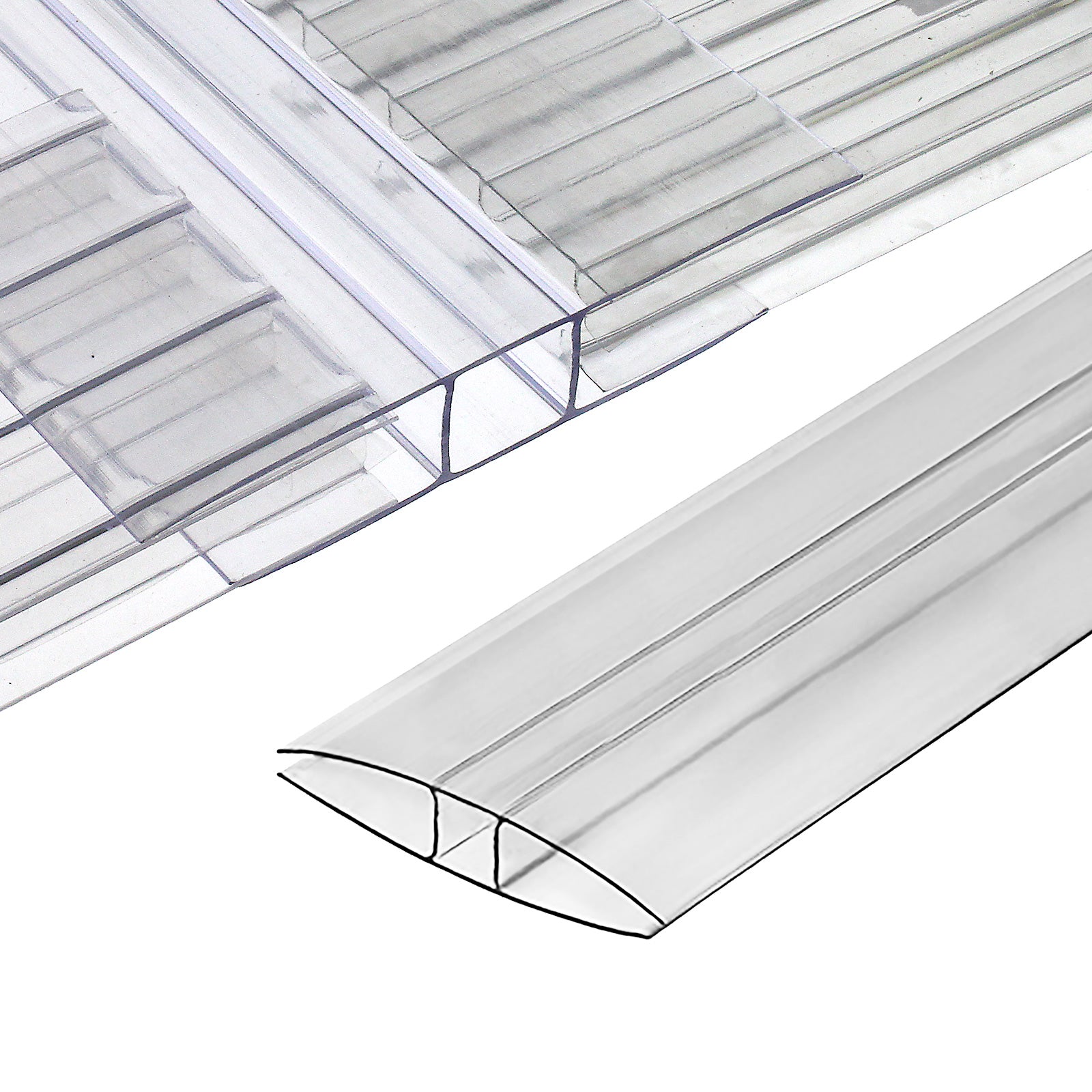 10mm 2m Clear H-Section Joining Strip Muntin for Multiwall Polycarbonate Sheets - 10mm x 2m