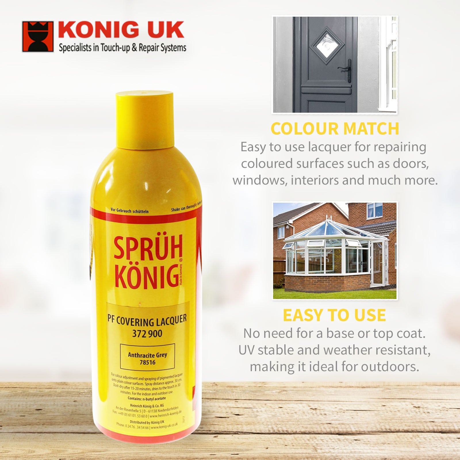 Anthracite Grey Konig PF Covering Lacquer Spray Paint for uPVC Plastic and More - Agate Grey