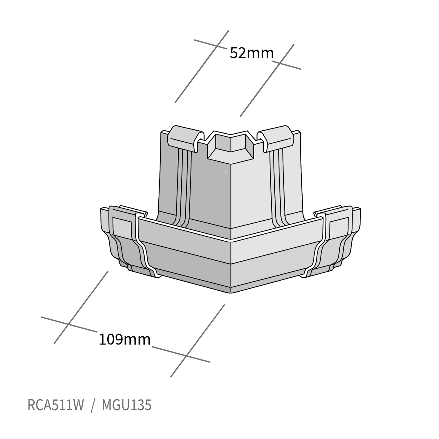 135° Internal Corner White Marley Classic Ogee Profile Gutter System for Ultraframe Conservatory Roofs and Homes