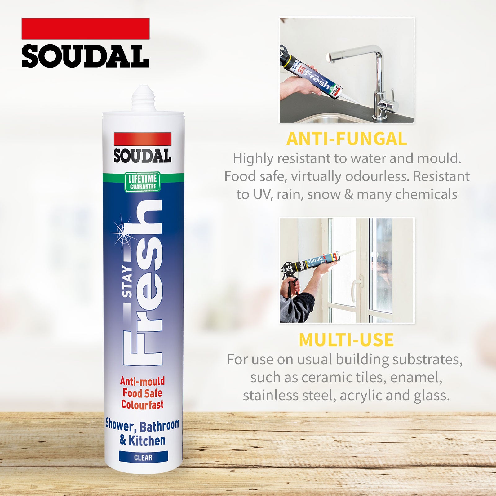 Ice White Soudal Stay Fresh Anti-Mould Sanitary Silicone Sealant