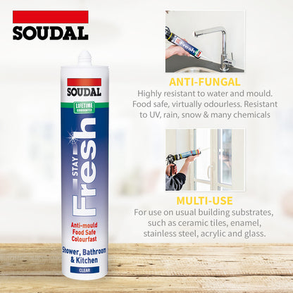 Ice White Soudal Stay Fresh Anti-Mould Sanitary Silicone Sealant