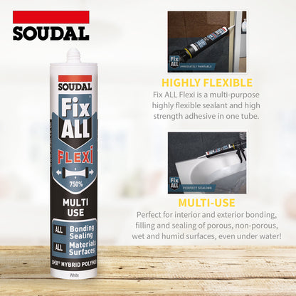 Grey Black Soudal Fix ALL Flexi Sealant & Adhesive Neutral SMX Hybrid Polymer