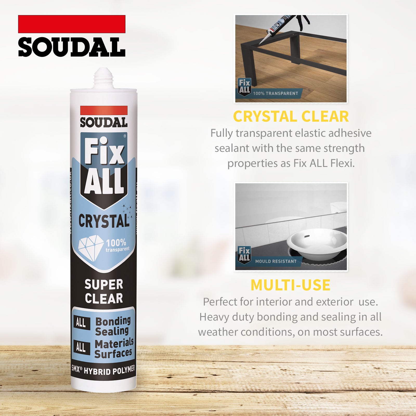 Soudal Fix ALL Crystal Clear Silicone Sealant Adhesive Soudal Fix ALL Crystal Clear Silicone Sealant Adhesive