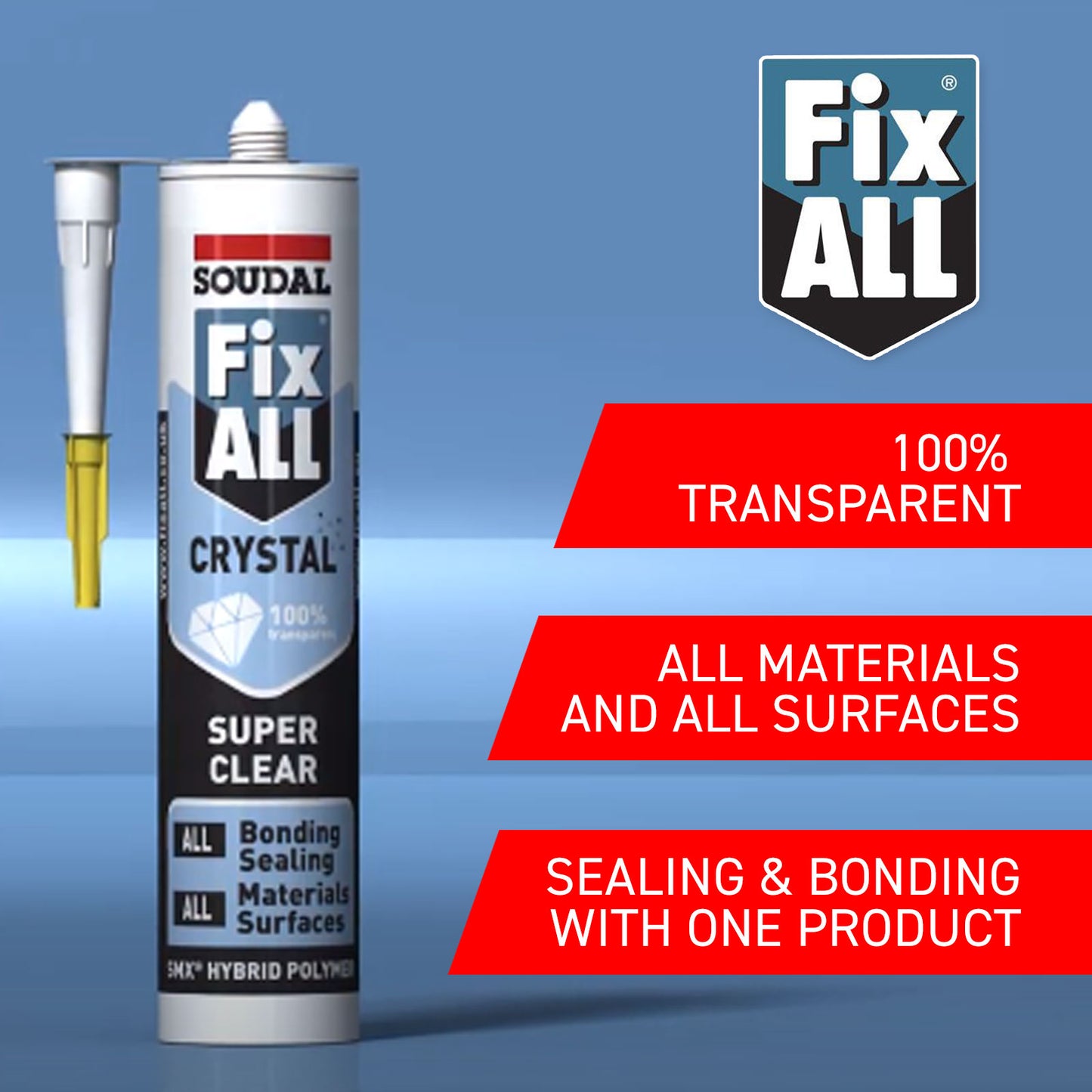 Soudal Fix ALL Crystal Clear Silicone Sealant Adhesive Soudal Fix ALL Crystal Clear Silicone Sealant Adhesive