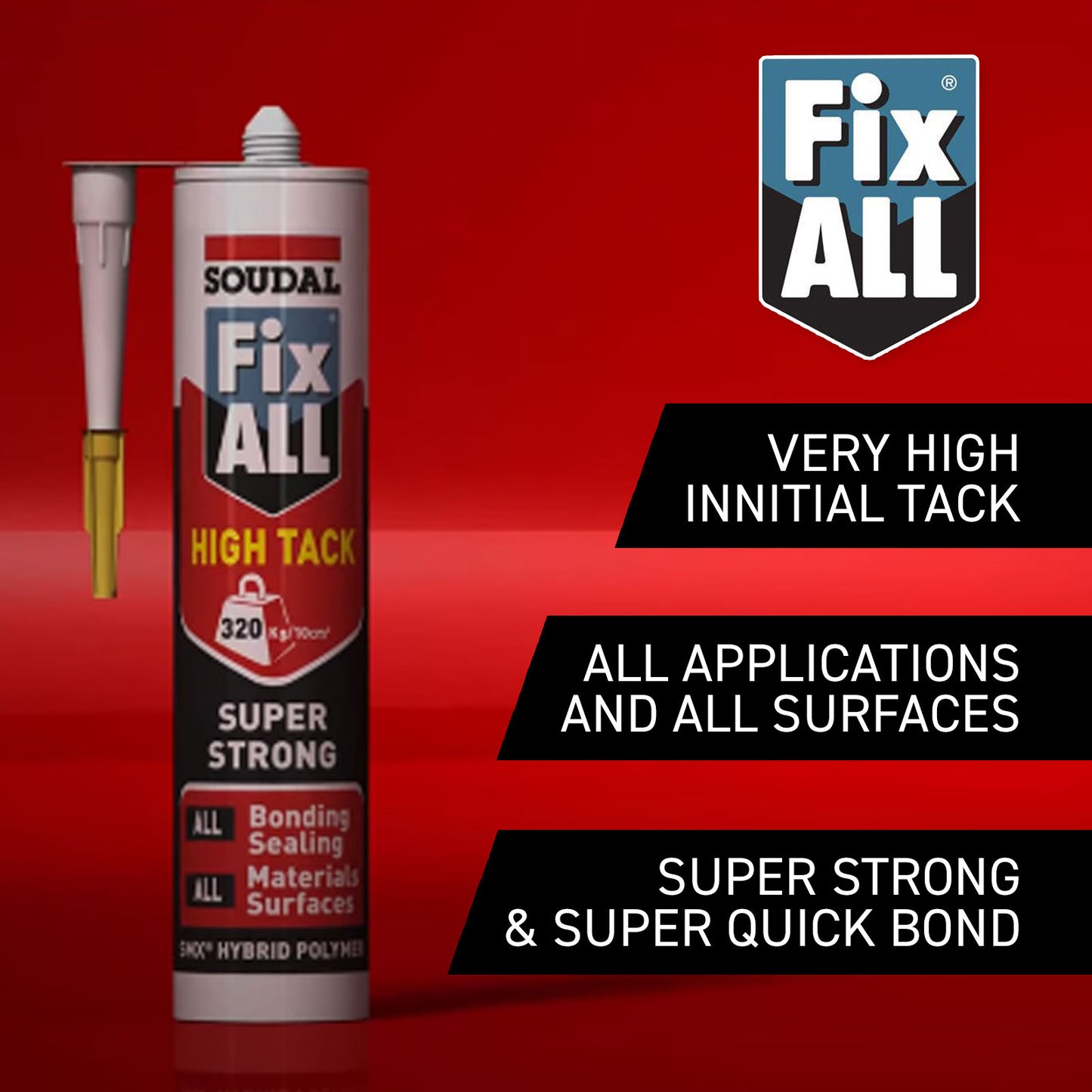 Black Soudal Fix ALL High Tack Sealant Quick Grab Adhesive Black Soudal Fix ALL High Tack Sealant Quick Grab Adhesive