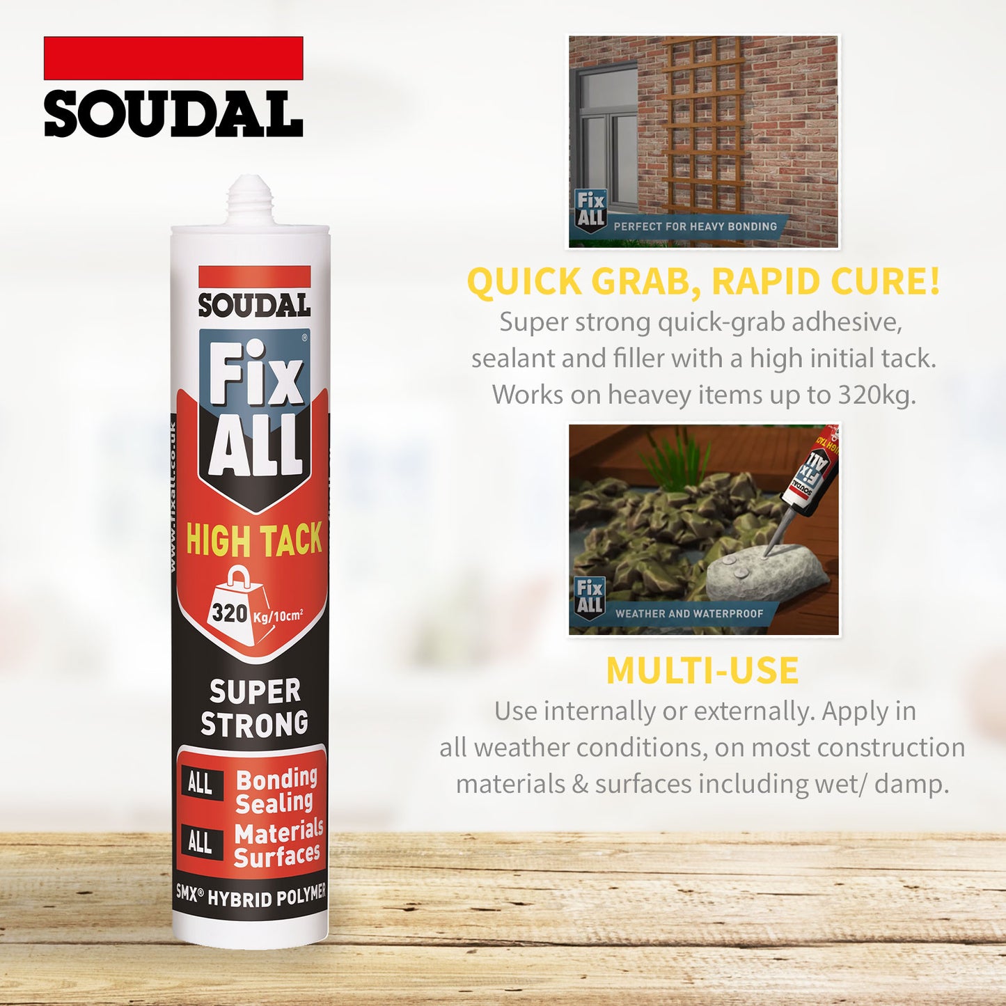 White Black Soudal Fix ALL High Tack Sealant Quick Grab Adhesive