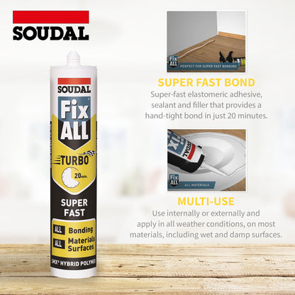 Soudal Fix ALL Turbo Super-Fast High Tack Sealant & Adhesive Soudal Fix ALL Turbo Super-Fast High Tack Sealant & Adhesive