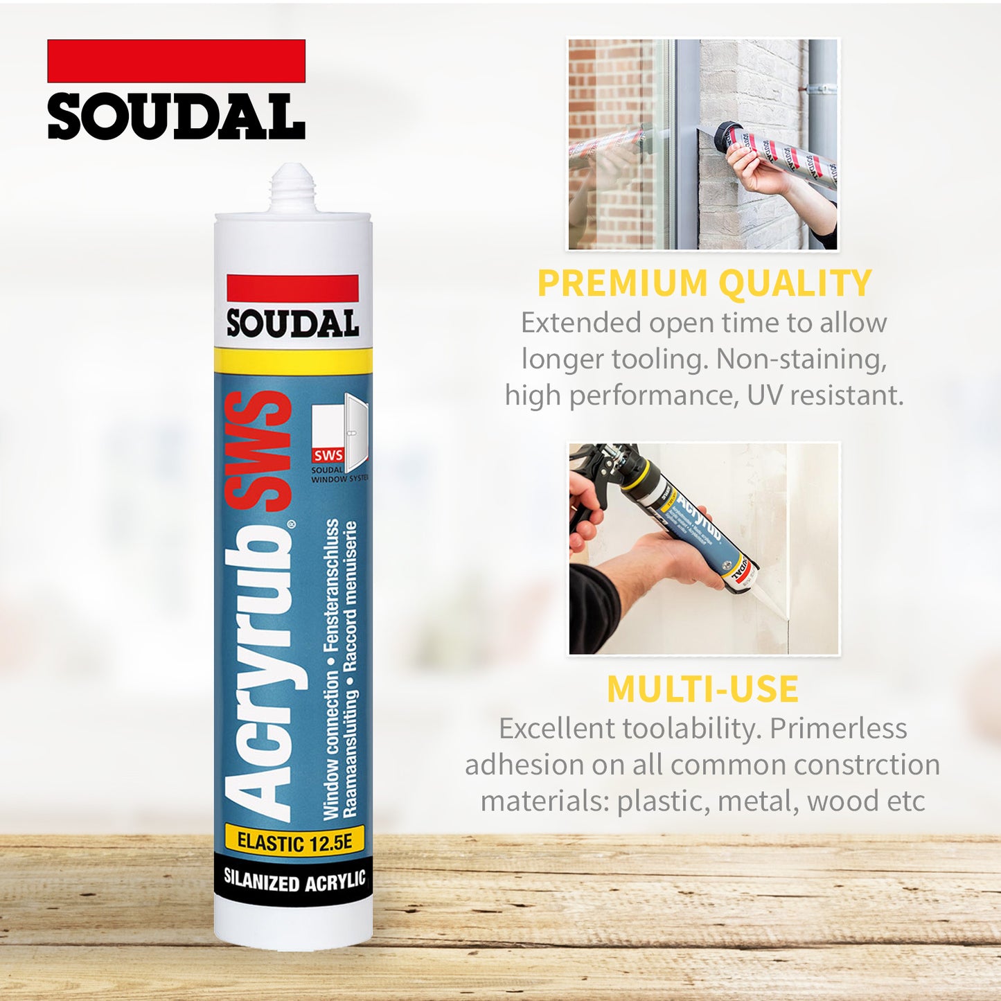 Soudal Acryrub SWS Sealant Premium Paintable Elastic Acrylic Decorators Filler Soudal Acryrub SWS Sealant Premium Paintable Elastic Acrylic Decorators Filler