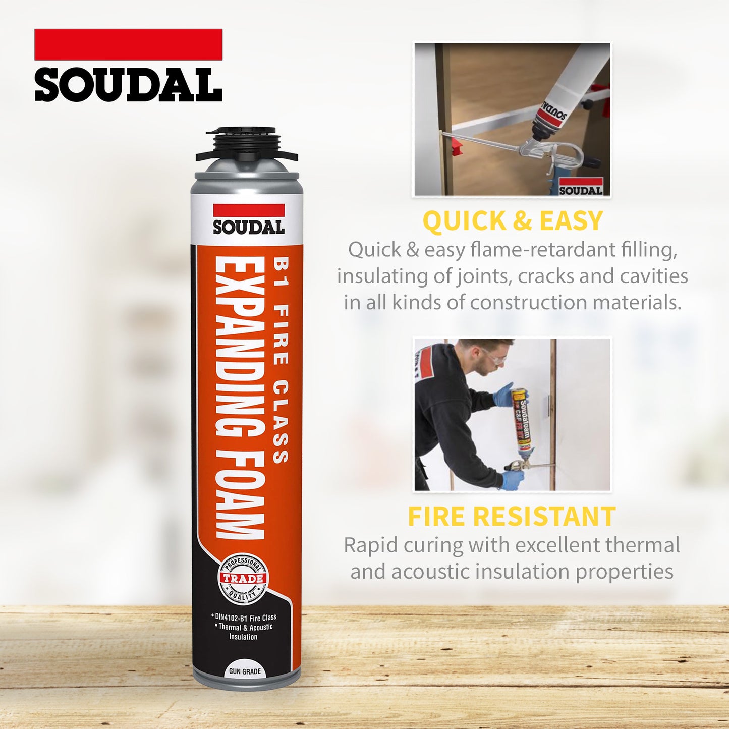 Soudal B1 Fire & Acoustic Expanding Foam Gun Grade (750ml) Soudal B1 Fire & Acoustic Expanding Foam Gun Grade (750ml)