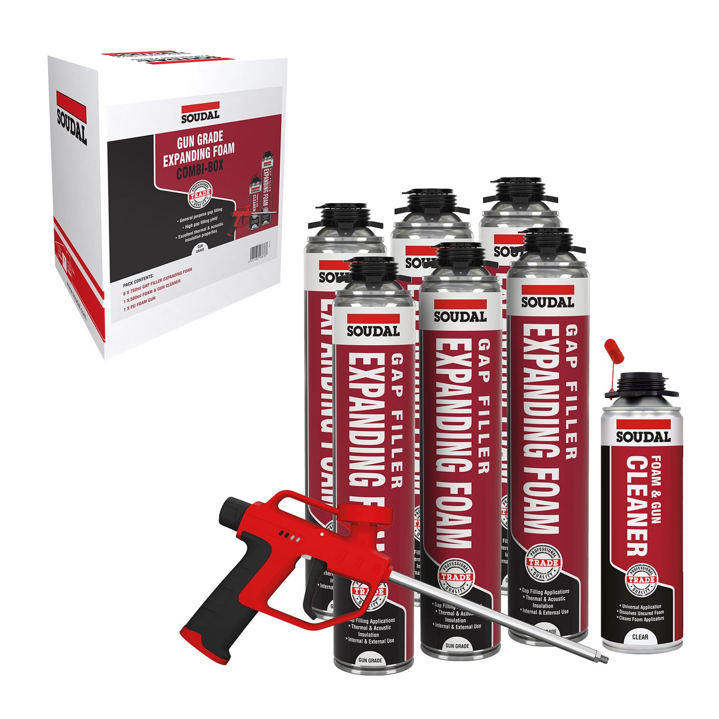 Soudal Expanding Foam Combi-Box with Applicator Gun and Cleaner Soudal Expanding Foam Combi-Box with Applicator Gun and Cleaner