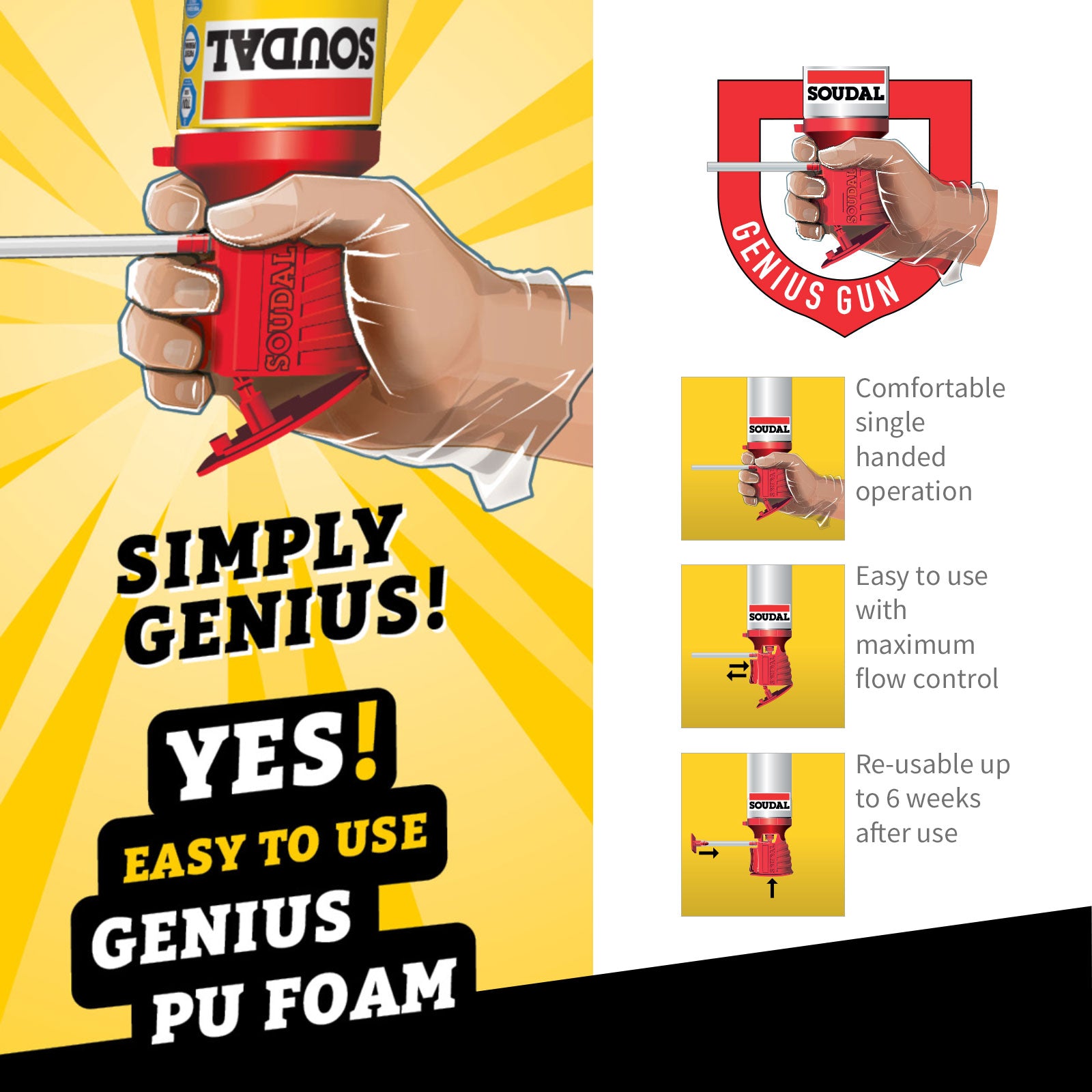 Soudal Gap Filler PU Expanding Foam Gun Grade and Genius Gun Soudal Gap Filler PU Expanding Foam Gun Grade and Genius Gun