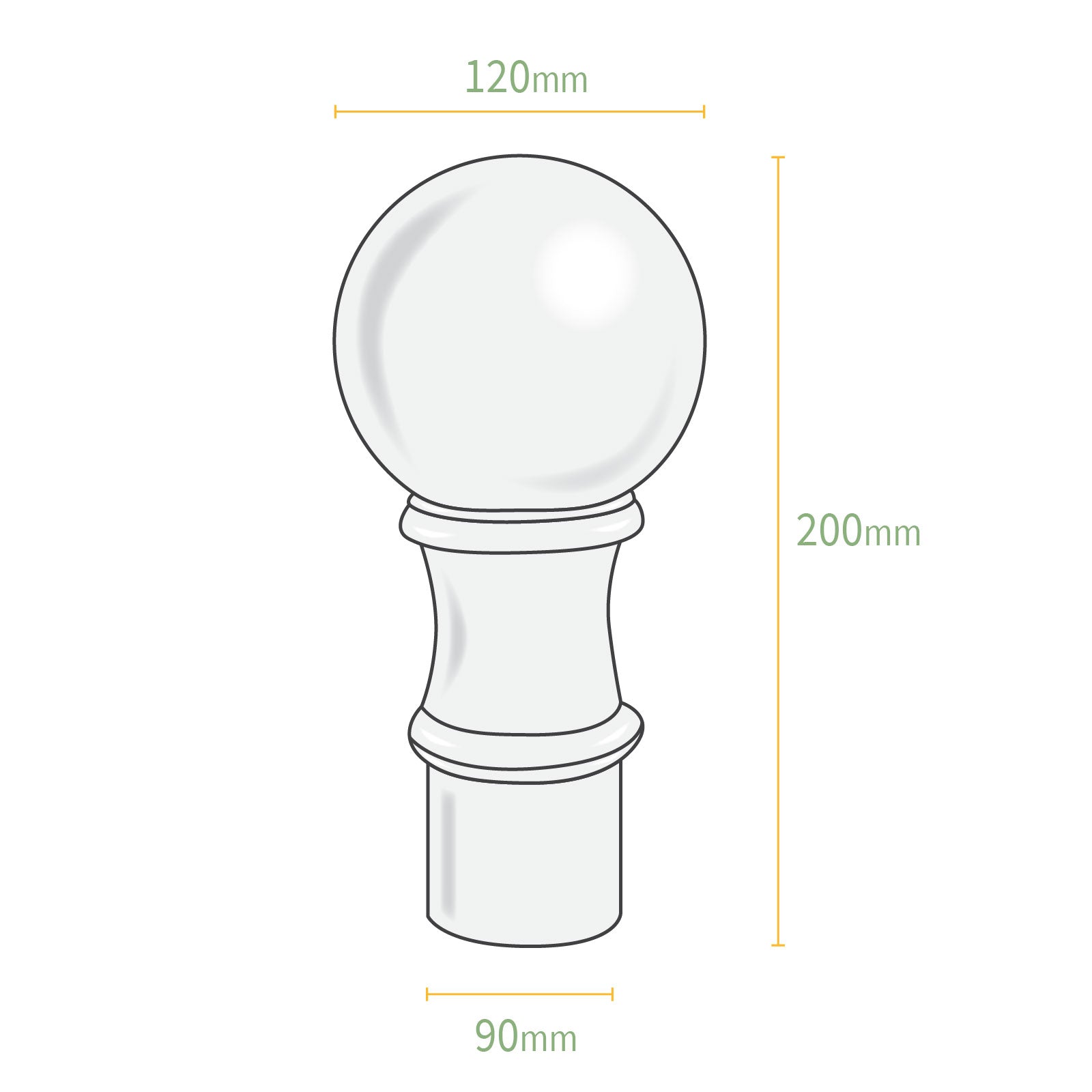 Mill (uncoated) Sunwood Ball Finial Strong Powder-Coated