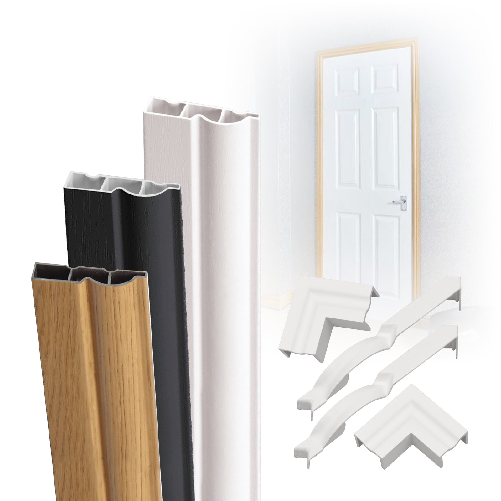 White Satin White Roomline uPVC Plastic Ogee/Torus Door Set Surround