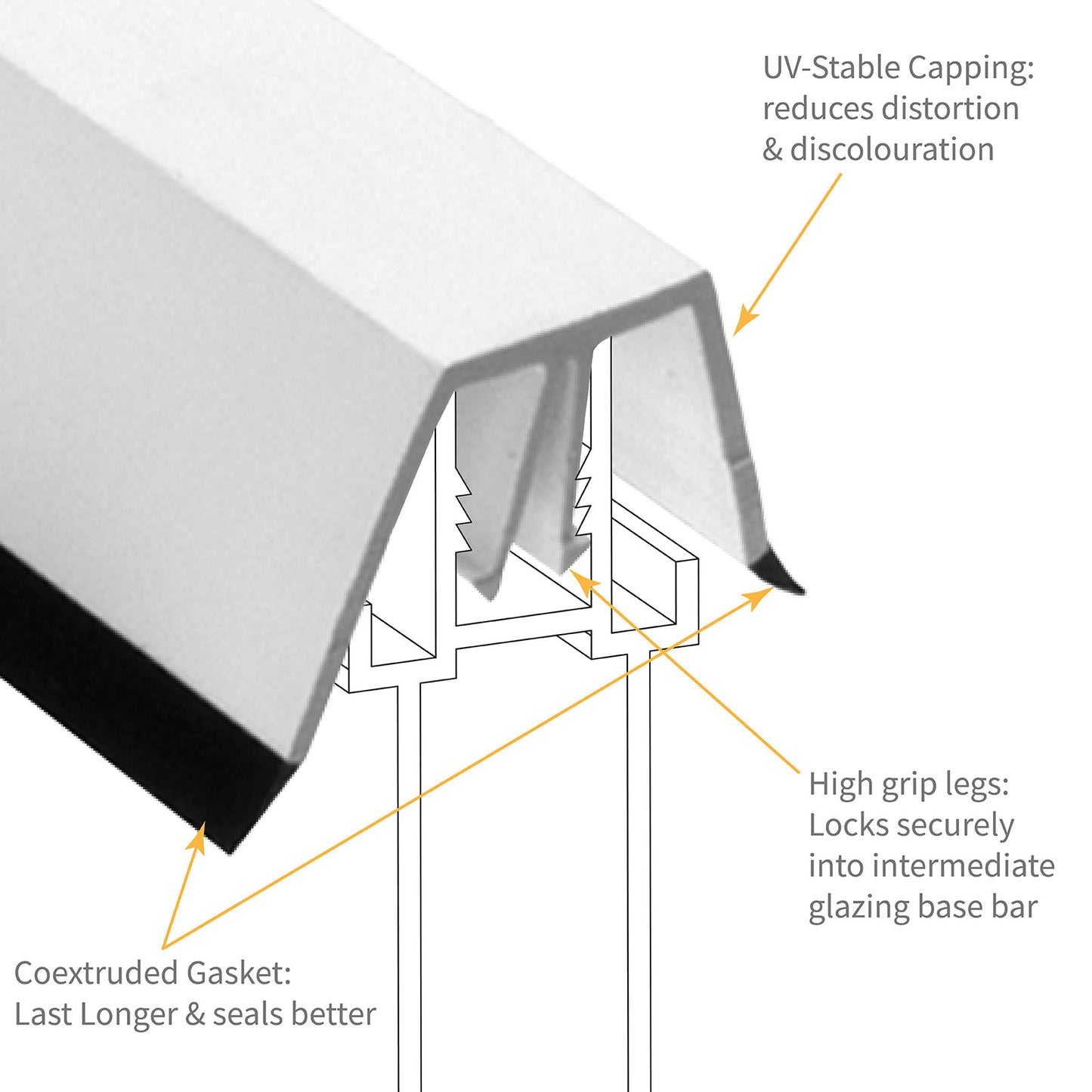 Intermediate Bar 5m (16ft 5in) Ultraframe Ultralite 500 Glazing Bar Top Cap Lean-to Roof Bar Cappings