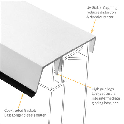 Starter Bar 4m (13ft 1in) Ultraframe Ultralite 500 Glazing Bar Top Cap Lean-to Roof Bar Cappings