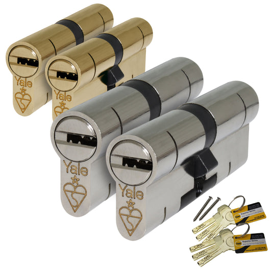 Nickel 40/40 (80mm) None (6 total) Pair of Yale Superior Keyed-Alike Euro Cylinder Door Lock - 40/40 (80mm), Nickel