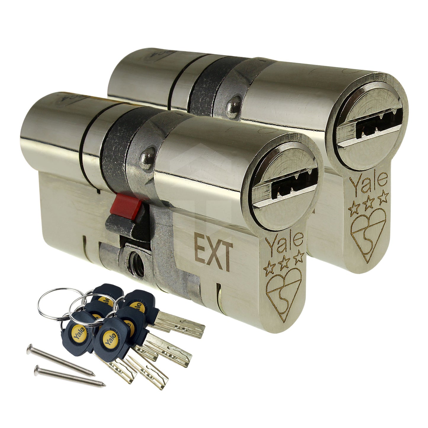 Brass 55/45 (100mm) Pair of Yale Platinum 3 Star Keyed-Alike Euro Cylinder Security Door Locks - 55/45 (100mm), Brass