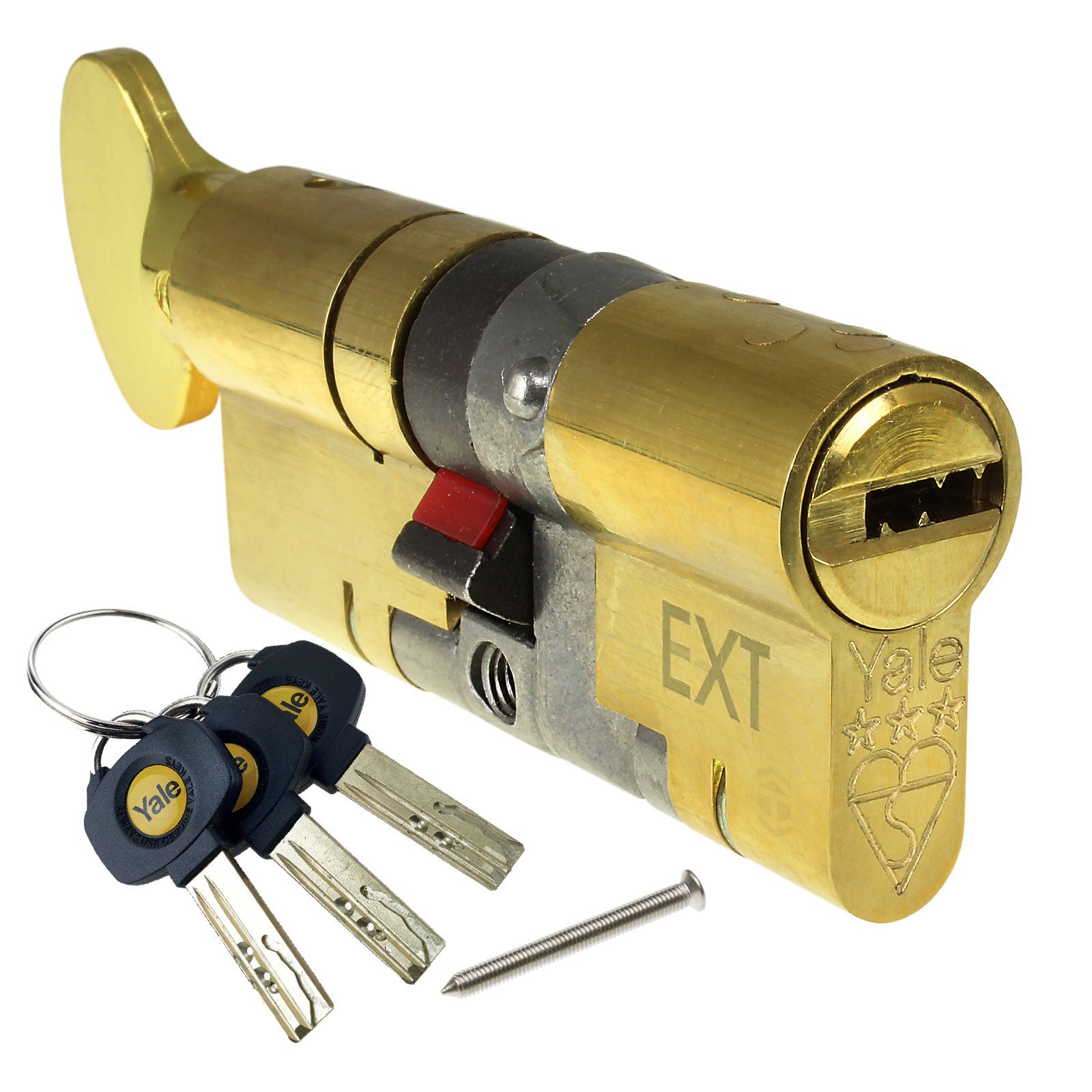 35/35 (70mm) None (3 total) Polished Brass Yale Platinum 3 Star Thumbturn Euro Cylinder High Security Door Lock