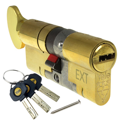 35/35 (70mm) None (3 total) Polished Brass Yale Platinum 3 Star Thumbturn Euro Cylinder High Security Door Lock