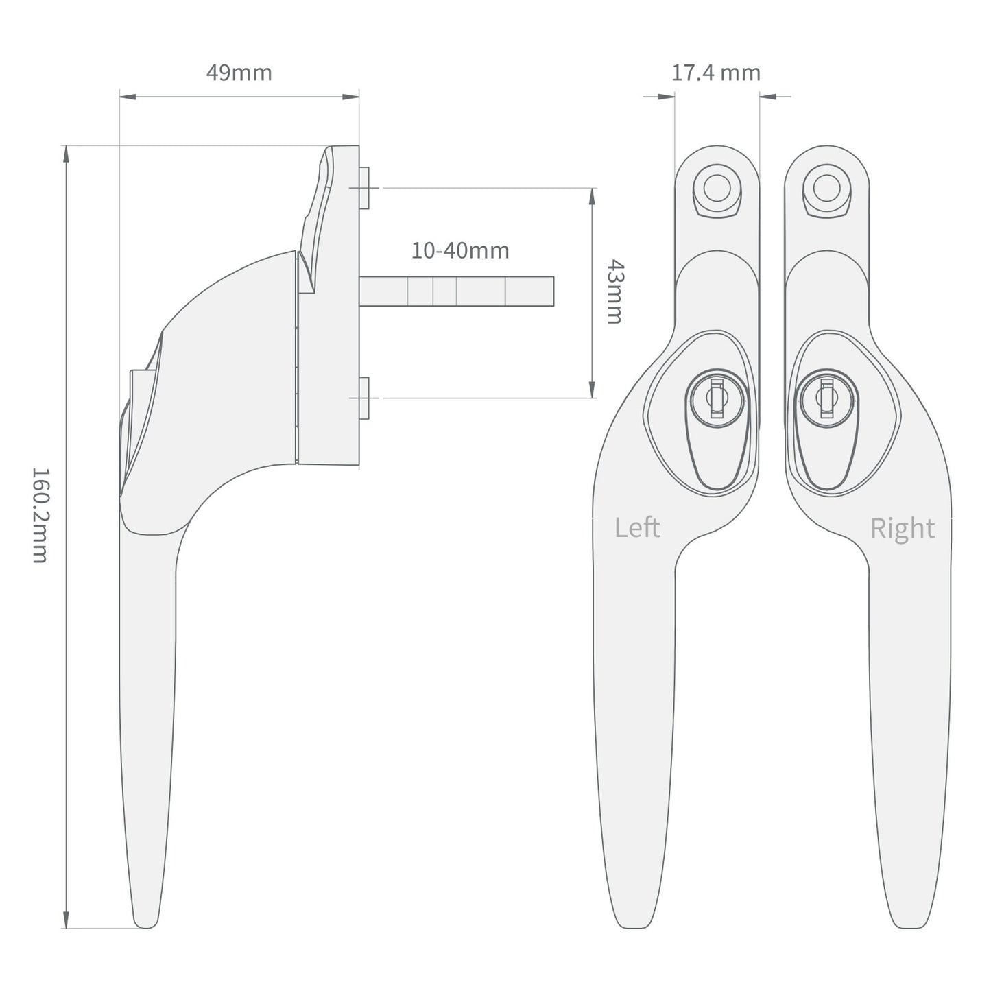 Black Left 20mm Yale Quartus Cranked Offset Espag Window Handle