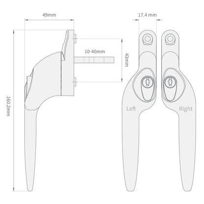 Black Left 20mm Yale Quartus Cranked Offset Espag Window Handle