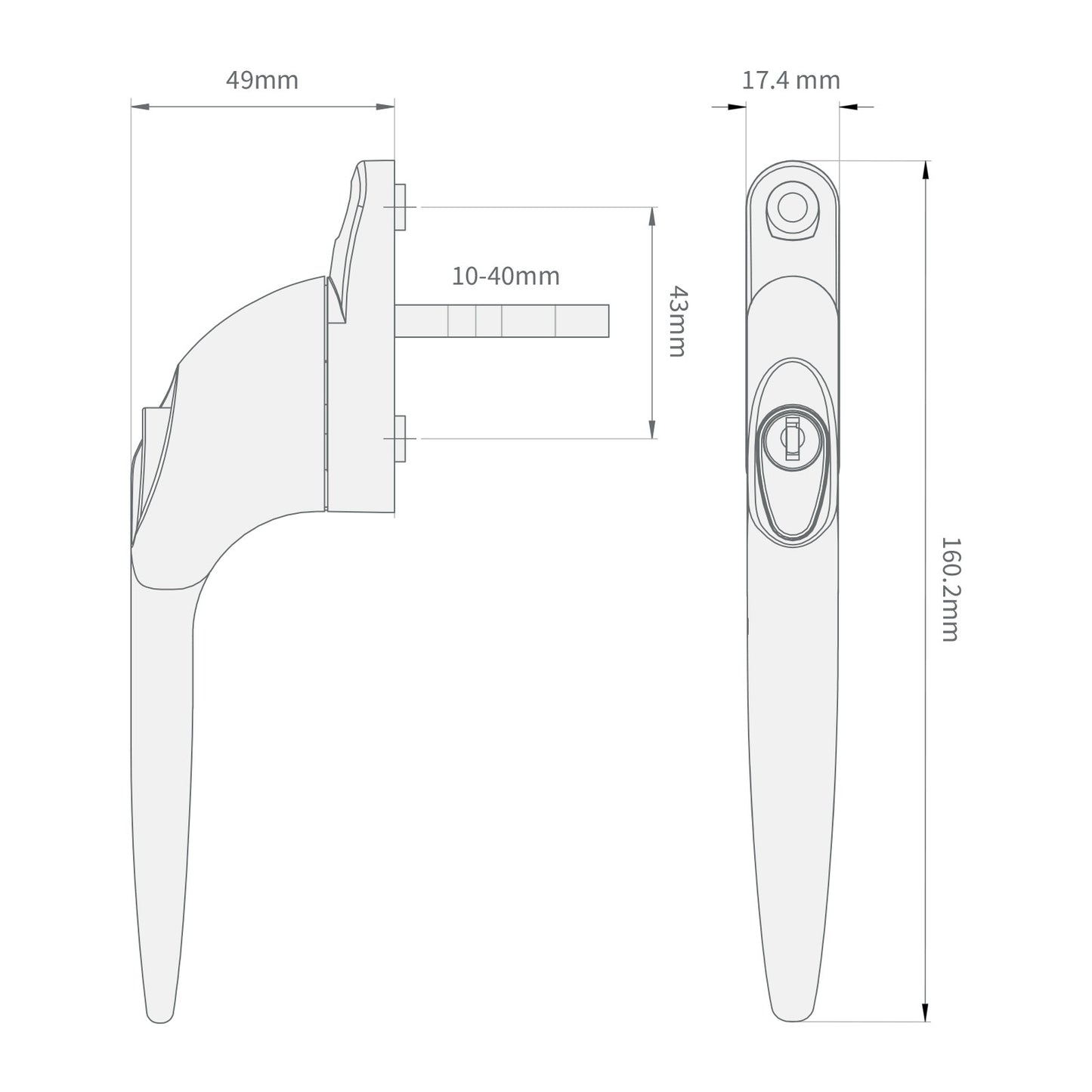 Black 20mm Yale Quartus Inline Espag Window Handle