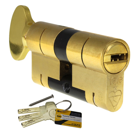 30/30 (60mm) None (3 total) Polished Brass Yale Superior Thumbturn Euro Cylinder Door Lock