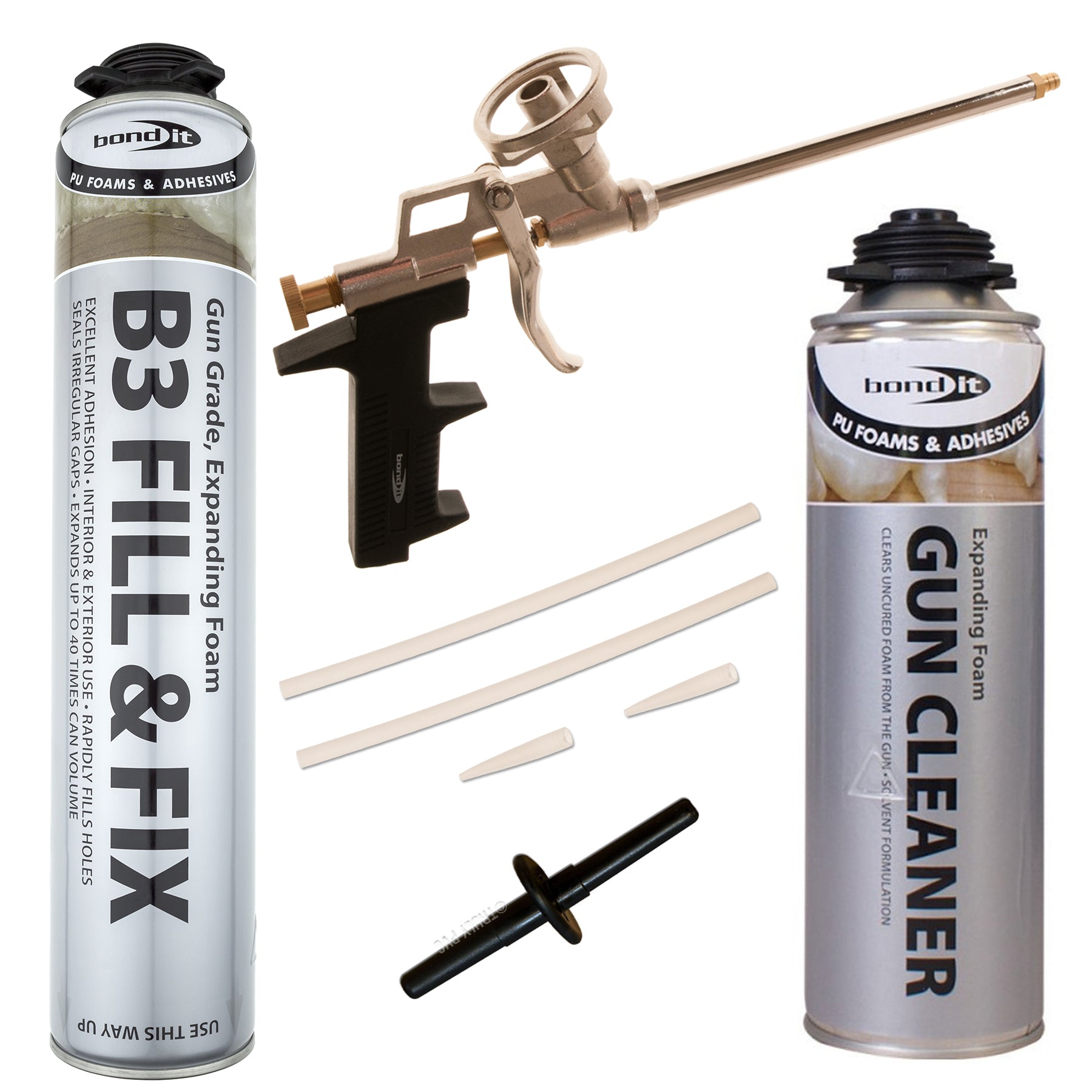 PU Polyurethane Expanding Foam Kit (1 Chrome Gun, 1 Cleaner, 1 Can) PU Polyurethane Expanding Foam Kit (1 Chrome Gun, 1 Cleaner, 1 Can)